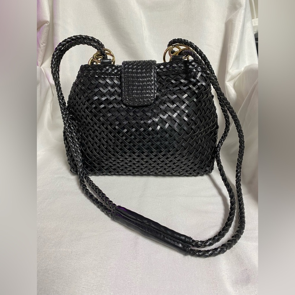 Black Woven crossbody purse faux leather unbranded